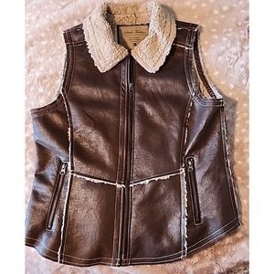 North River Women's Faux Suede/Sherpa‎ Lined Zip Up Vest Jacket Size L W/Pockets